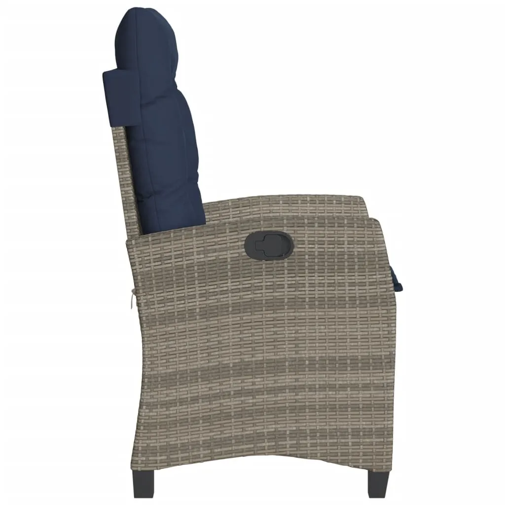Reclining Patio Chair with Cushions Gray Poly Rattan