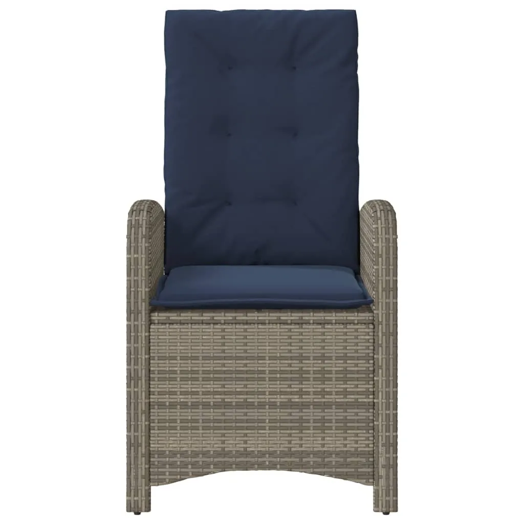 Reclining Patio Chair with Cushions Gray Poly Rattan