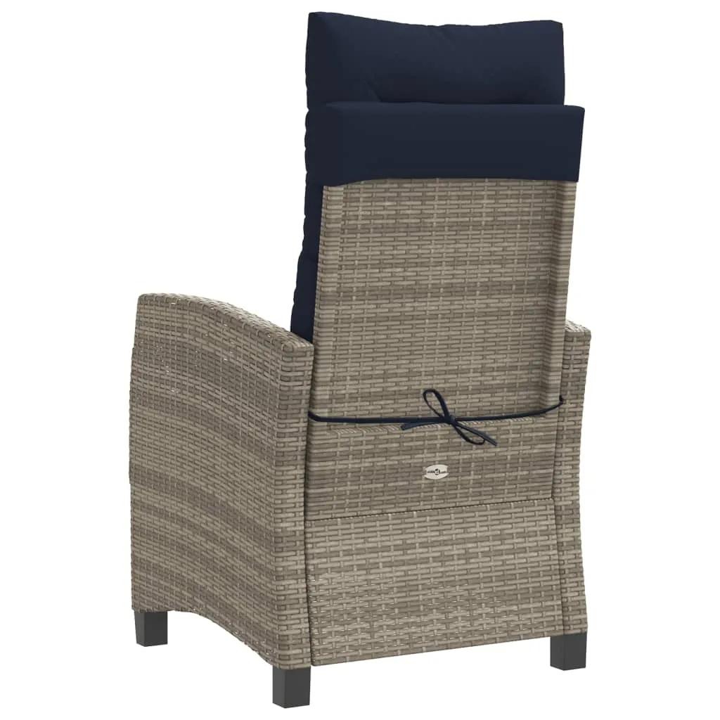 Reclining Patio Chair with Cushions Gray Poly Rattan