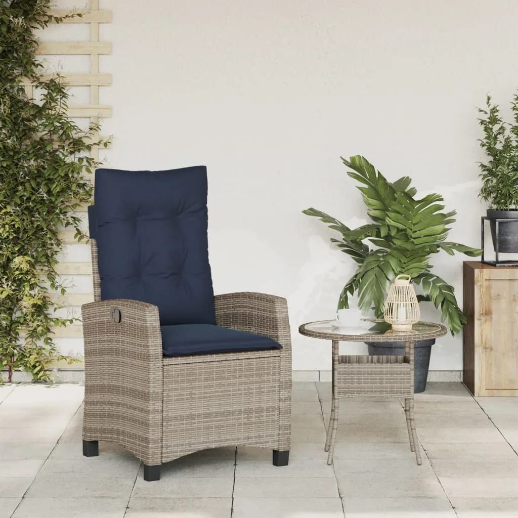 Reclining Patio Chair with Cushions Gray Poly Rattan