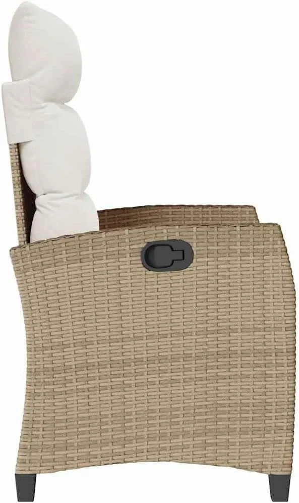 Reclining Patio Chair with Foldable Side Table Beige Poly Rattan Outdoor Lounge Chair Adjustable Backrest Thick Cushions Weather-Resistant Furniture for Poolside Backyard Deck