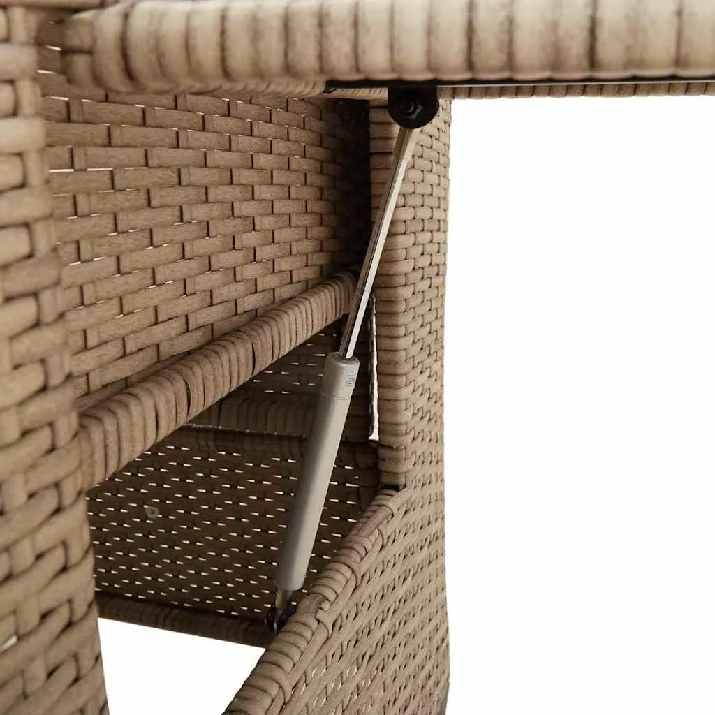 Reclining Patio Chair with Foldable Side Table Beige Poly Rattan Outdoor Lounge Chair Adjustable Backrest Thick Cushions Weather-Resistant Furniture for Poolside Backyard Deck