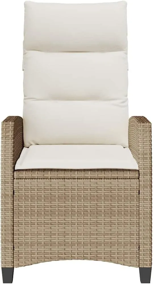 Reclining Patio Chair with Foldable Side Table Beige Poly Rattan Outdoor Lounge Chair Adjustable Backrest Thick Cushions Weather-Resistant Furniture for Poolside Backyard Deck