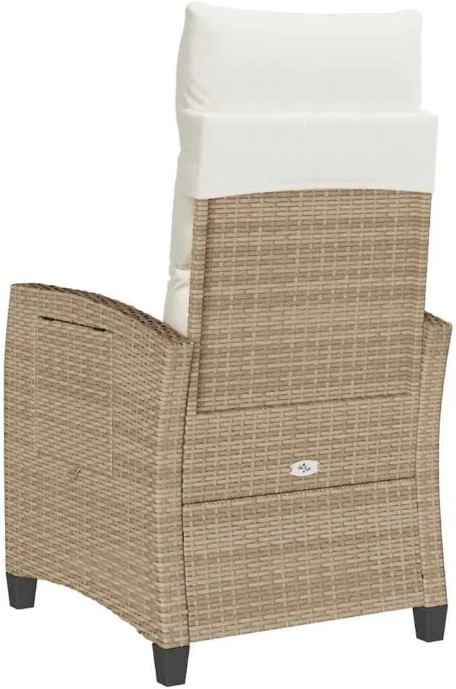 Reclining Patio Chair with Foldable Side Table Beige Poly Rattan Outdoor Lounge Chair Adjustable Backrest Thick Cushions Weather-Resistant Furniture for Poolside Backyard Deck