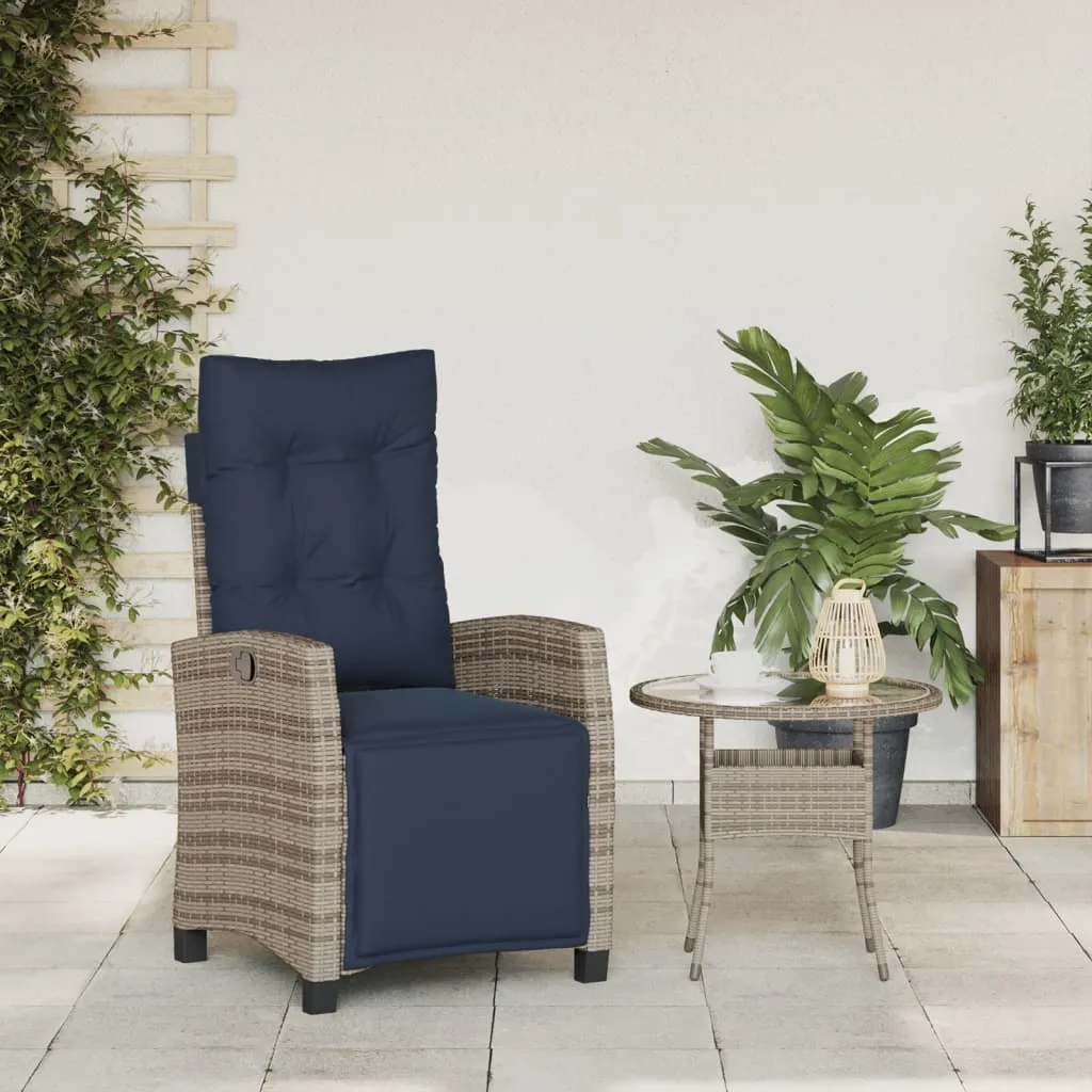 Reclining Patio Chair with Footrest Gray Poly Rattan
