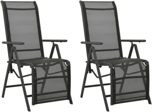 Reclining Patio Chairs 2 Pack Textilene & Aluminum Outdoor Furniture Set with 7-Position Adjustable Backrest, Black Lounge Chairs for Poolside, Backyard, Camping