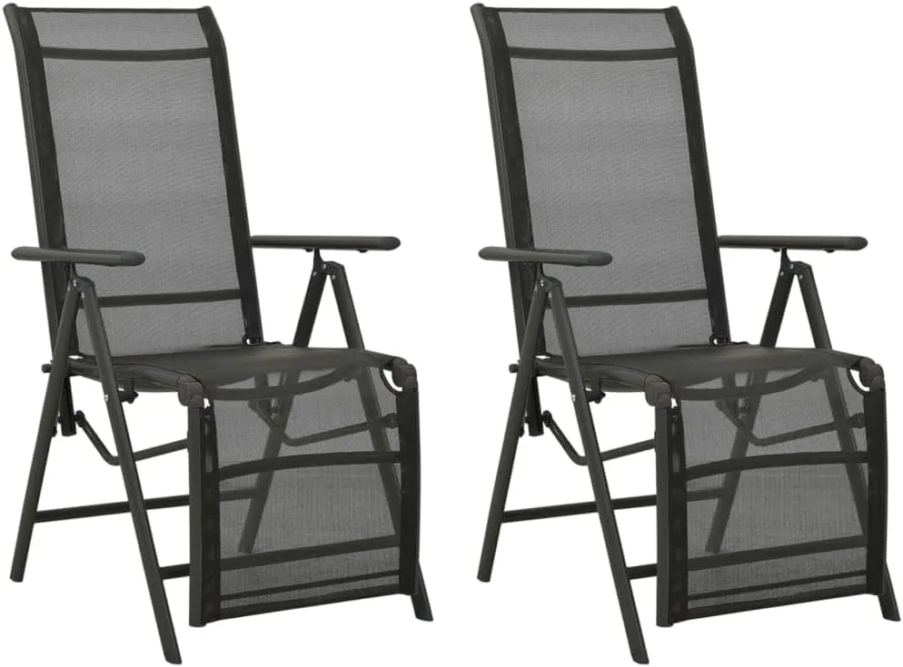 Reclining Patio Chairs 2 Pack Textilene & Aluminum Outdoor Furniture Set with 7-Position Adjustable Backrest, Black Lounge Chairs for Poolside, Backyard, Camping