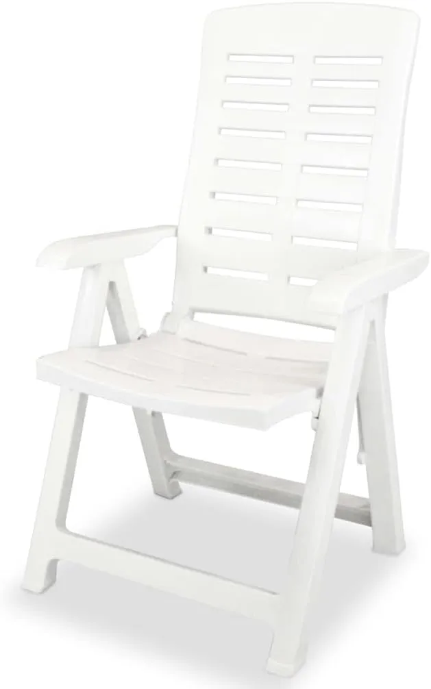 Reclining Patio Chairs 2 pcs Outdoor Plastic White Foldable Lounge Chairs for Garden, Patio, Balcony, Beach, Camping, and Lawn
