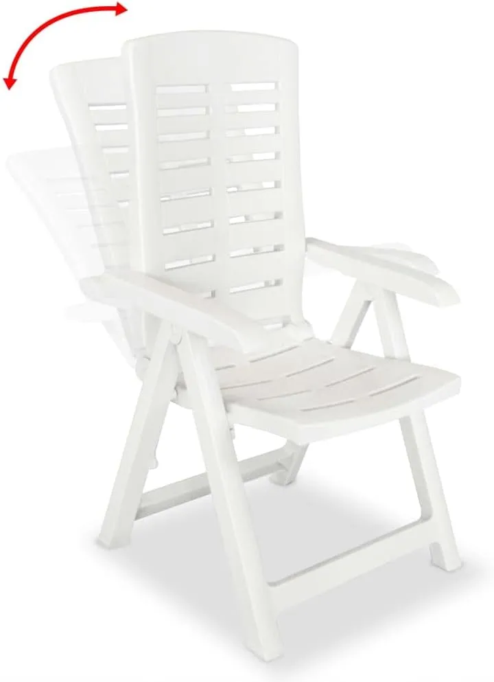 Reclining Patio Chairs 2 pcs Outdoor Plastic White Foldable Lounge Chairs for Garden, Patio, Balcony, Beach, Camping, and Lawn