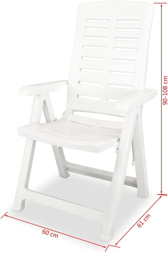 Reclining Patio Chairs 2 pcs Outdoor Plastic White Foldable Lounge Chairs for Garden, Patio, Balcony, Beach, Camping, and Lawn