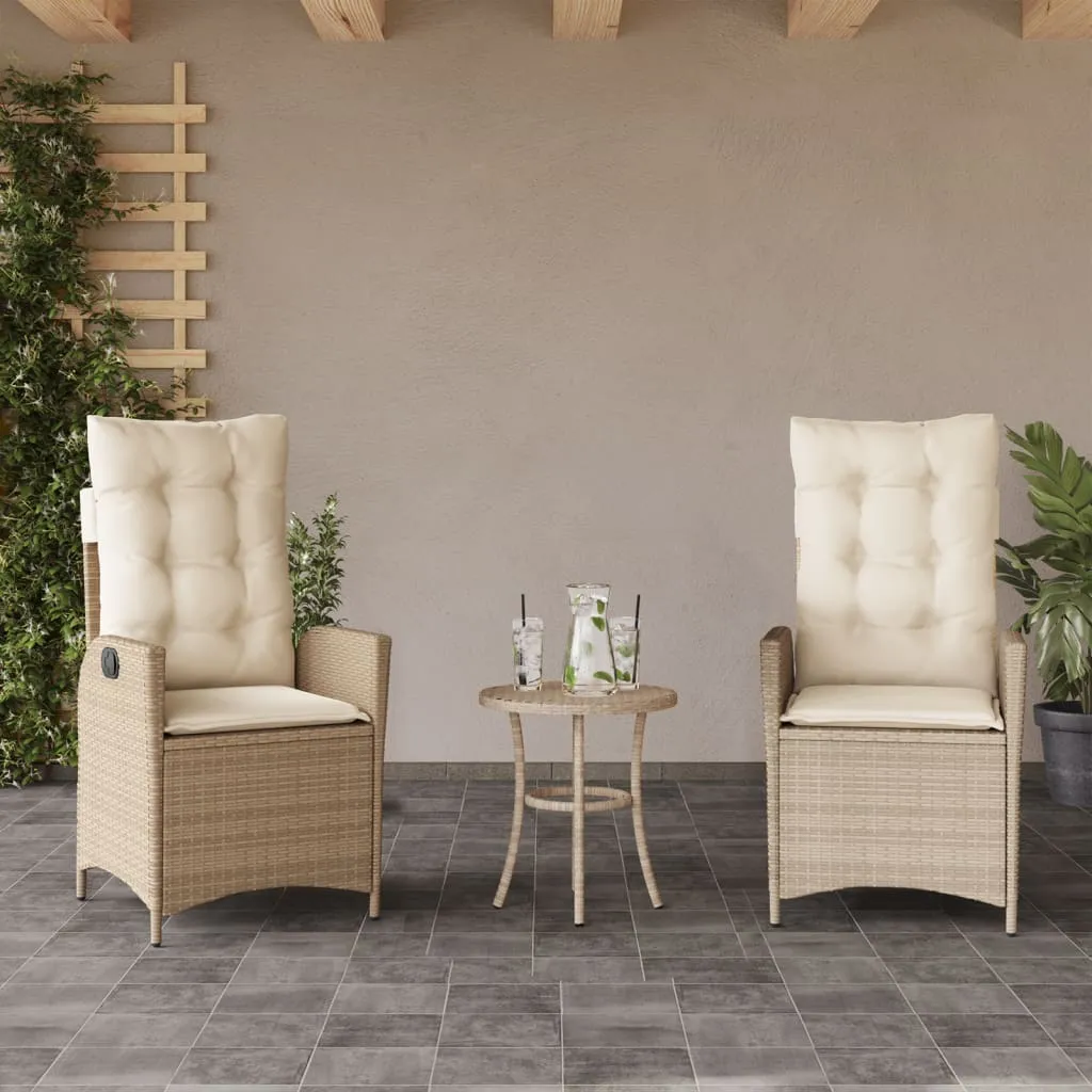 Reclining Patio Chairs 2 pcs with Cushions Beige Poly Rattan