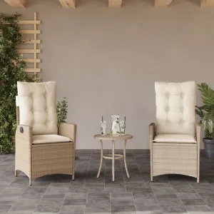 Reclining Patio Chairs 2 pcs with Cushions Beige Poly Rattan