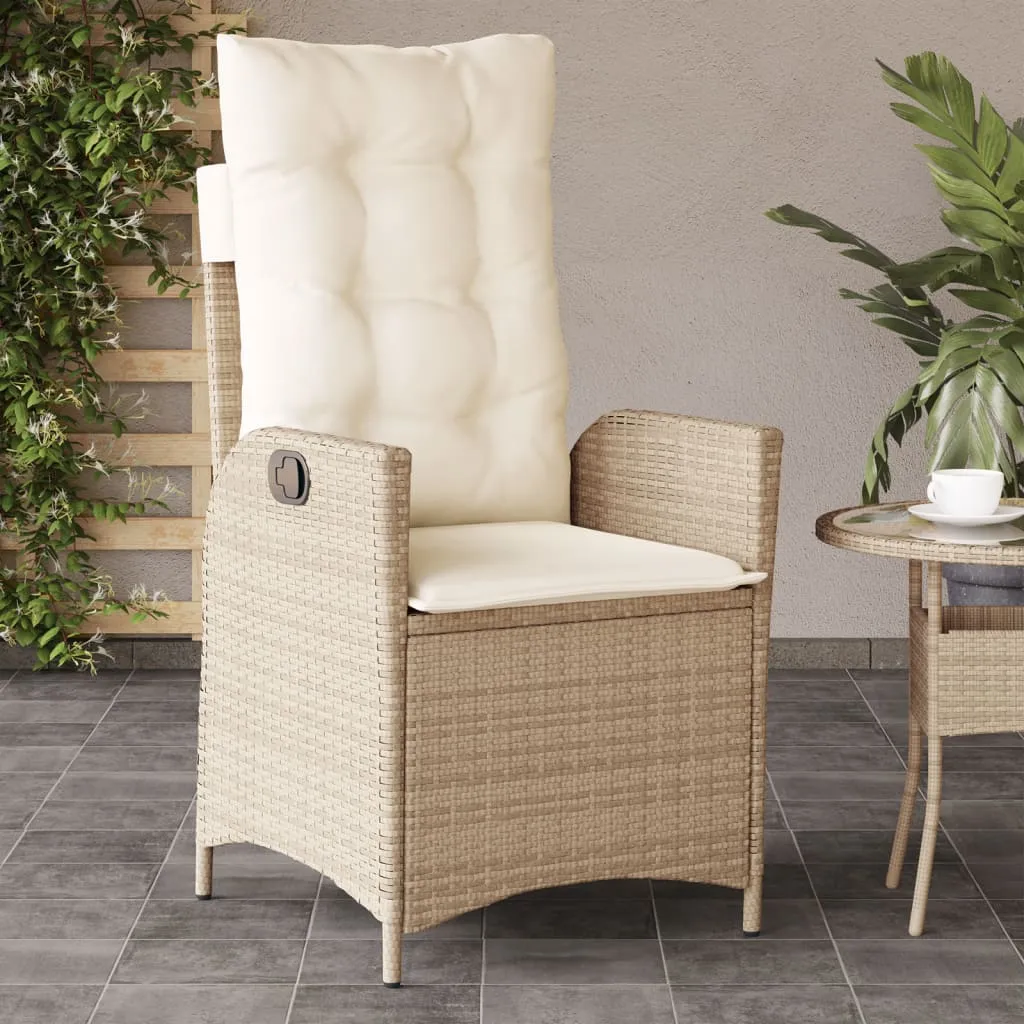 Reclining Patio Chairs 2 pcs with Cushions Beige Poly Rattan