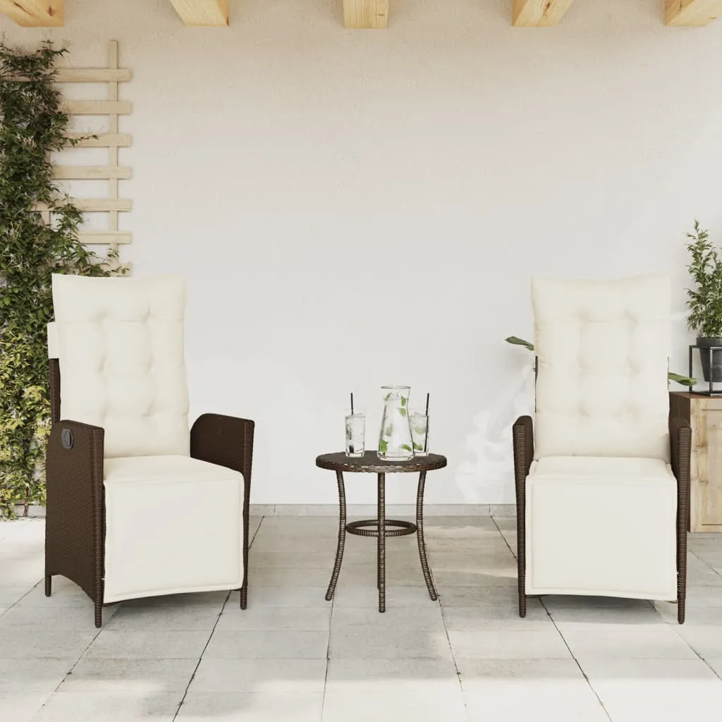Reclining Patio Chairs 2 pcs with Footrest Brown Poly Rattan