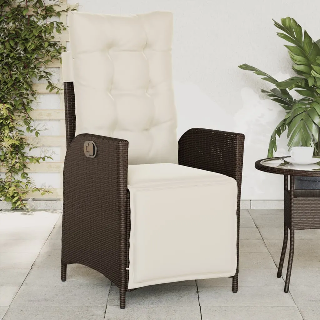 Reclining Patio Chairs 2 pcs with Footrest Brown Poly Rattan