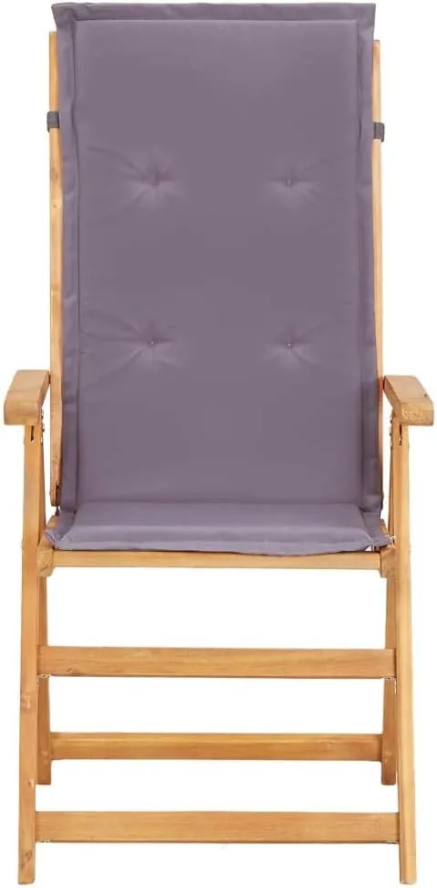 Reclining Patio Chairs 2-Piece Solid Acacia Wood Outdoor Furniture Set with Adjustable Backrest, Foldable Dark Gray Lounge Chairs for Poolside Backyard Deck