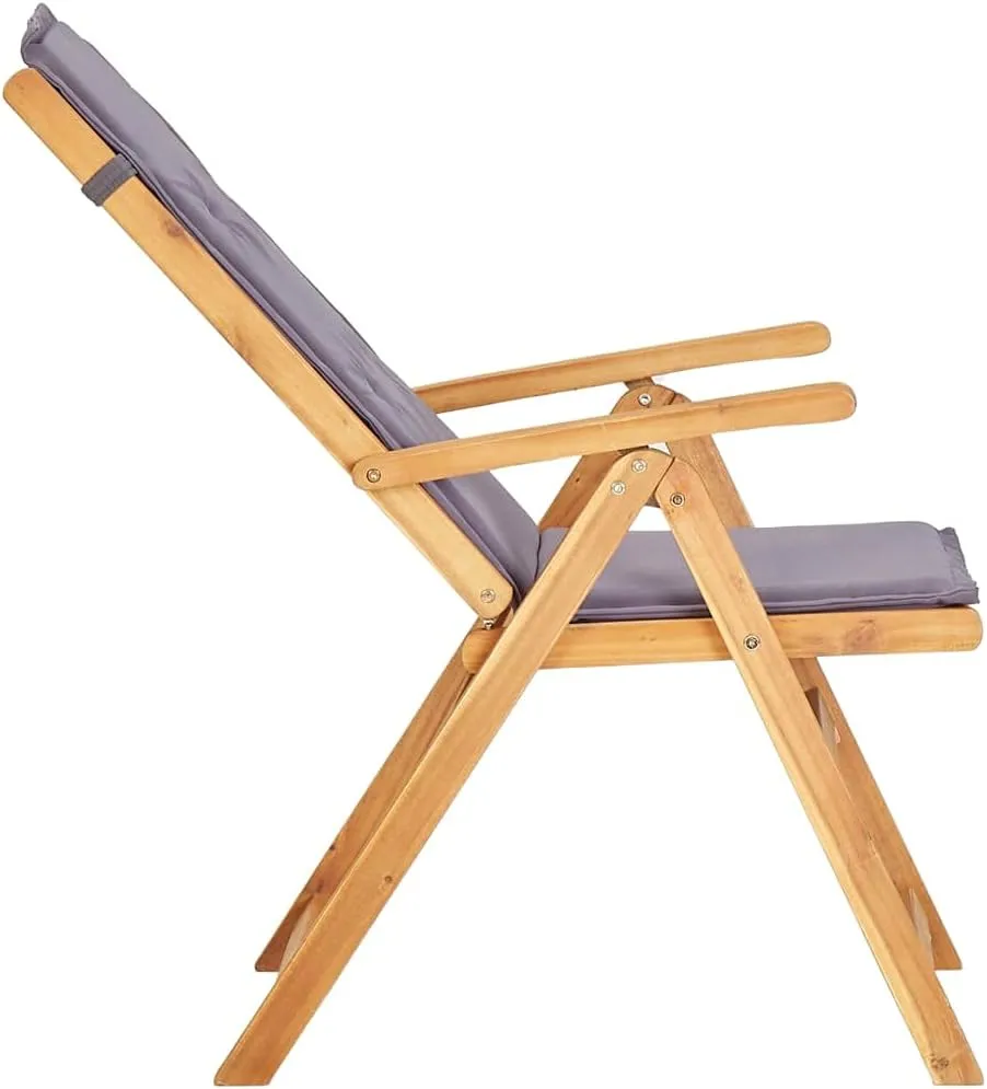 Reclining Patio Chairs 2-Piece Solid Acacia Wood Outdoor Furniture Set with Adjustable Backrest, Foldable Dark Gray Lounge Chairs for Poolside Backyard Deck