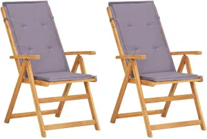 Reclining Patio Chairs 2-Piece Solid Acacia Wood Outdoor Furniture Set with Adjustable Backrest, Foldable Dark Gray Lounge Chairs for Poolside Backyard Deck