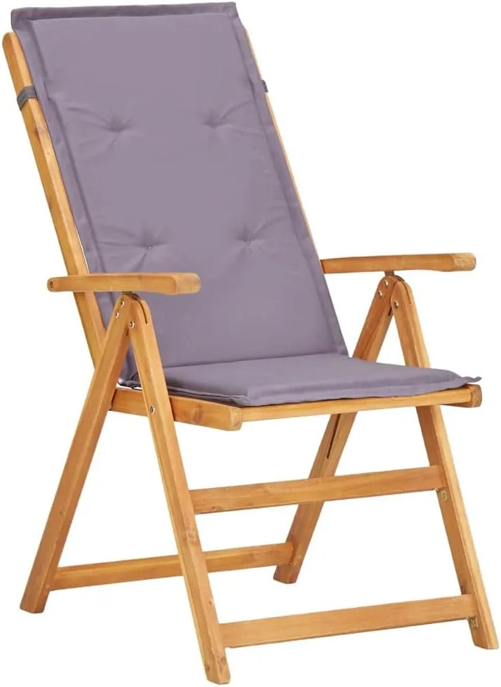 Reclining Patio Chairs 2-Piece Solid Acacia Wood Outdoor Furniture Set with Adjustable Backrest, Foldable Dark Gray Lounge Chairs for Poolside Backyard Deck