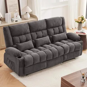 Reclining Sofa with Cup Holders for Living Room 3 Seat Manual Sofa Recliner with Side Pocket