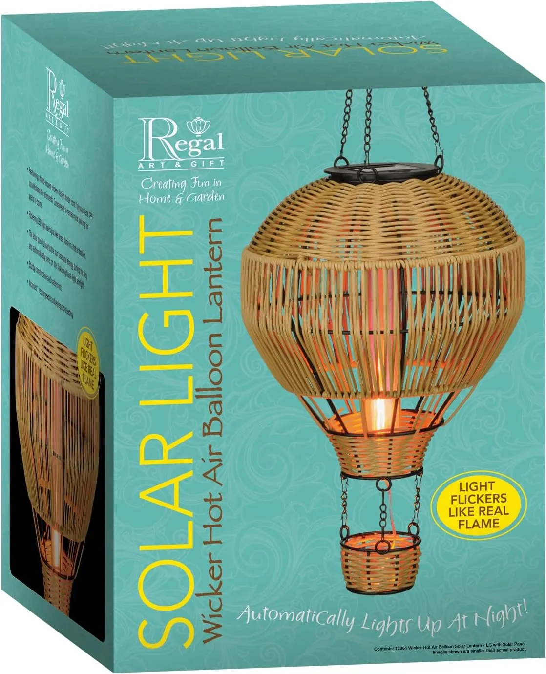 Regal Art & Gift Hot Air Balloon Solar Lantern – Hanging Solar-Powered LED Lights, Waterproof Portable Decorative Outdoor Lamp Made of Metal & Glass for Garden, Patios & Pathway – Wicker (Large)