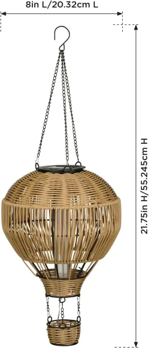 Regal Art & Gift Hot Air Balloon Solar Lantern – Hanging Solar-Powered LED Lights, Waterproof Portable Decorative Outdoor Lamp Made of Metal & Glass for Garden, Patios & Pathway – Wicker (Large)