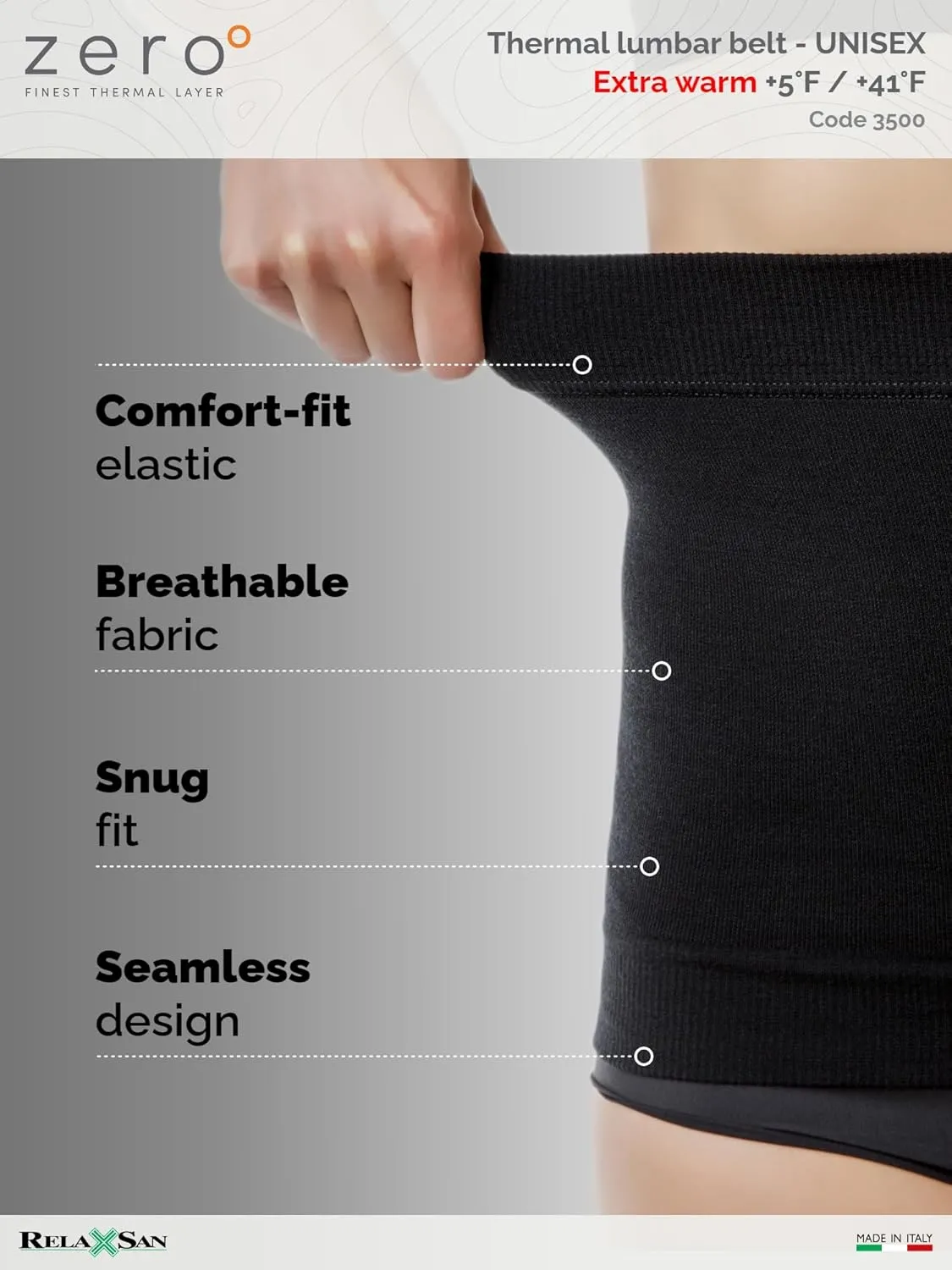 Relaxsan Zero 3500 Warm and Soft Unisex Merino Wool Thermal Lumbar Support Belt