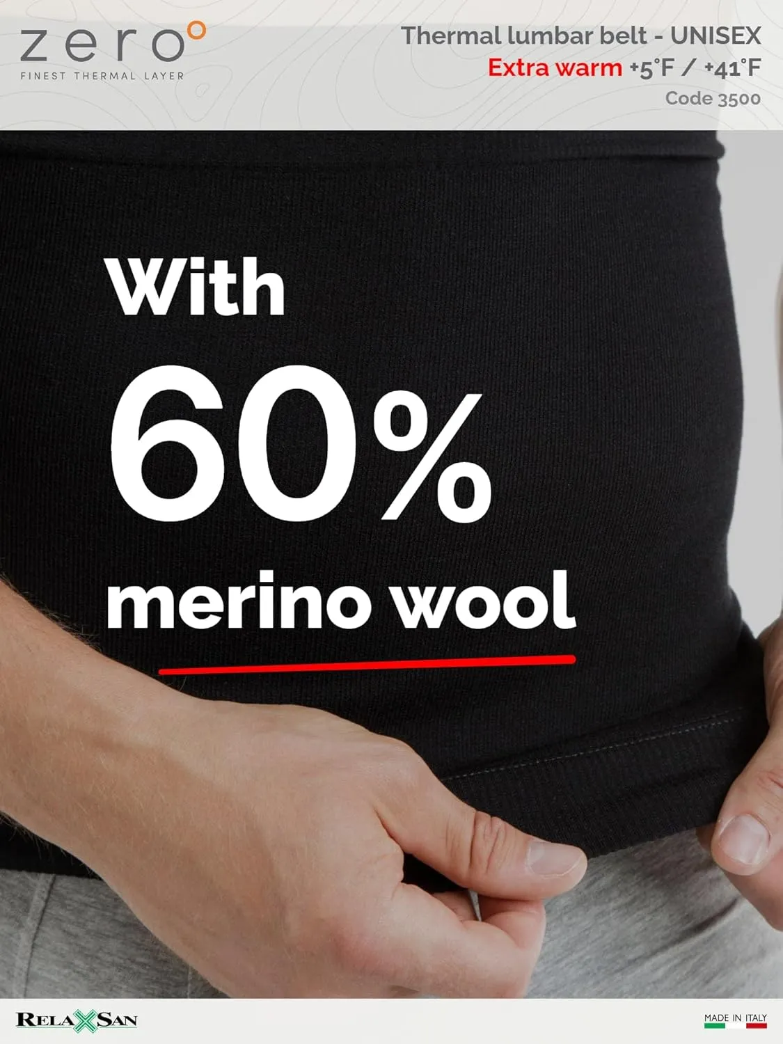 Relaxsan Zero 3500 Warm and Soft Unisex Merino Wool Thermal Lumbar Support Belt