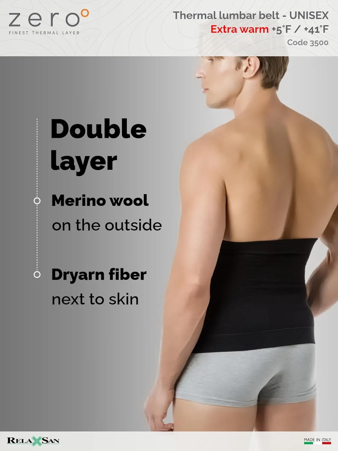 Relaxsan Zero 3500 Warm and Soft Unisex Merino Wool Thermal Lumbar Support Belt