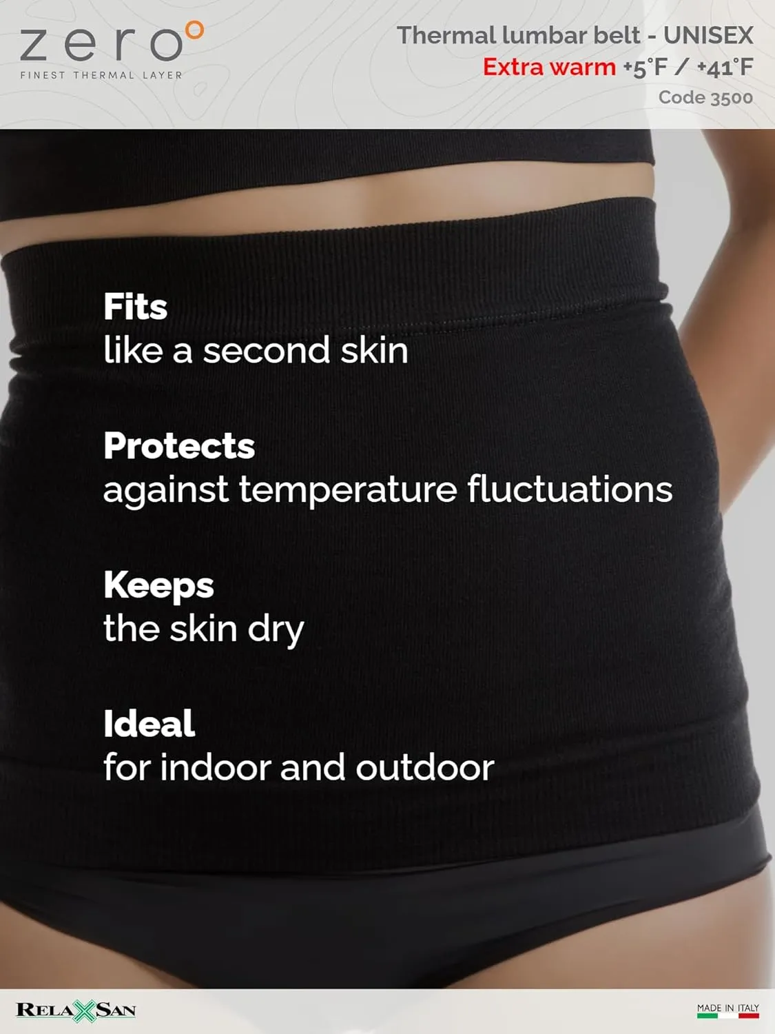 Relaxsan Zero 3500 Warm and Soft Unisex Merino Wool Thermal Lumbar Support Belt
