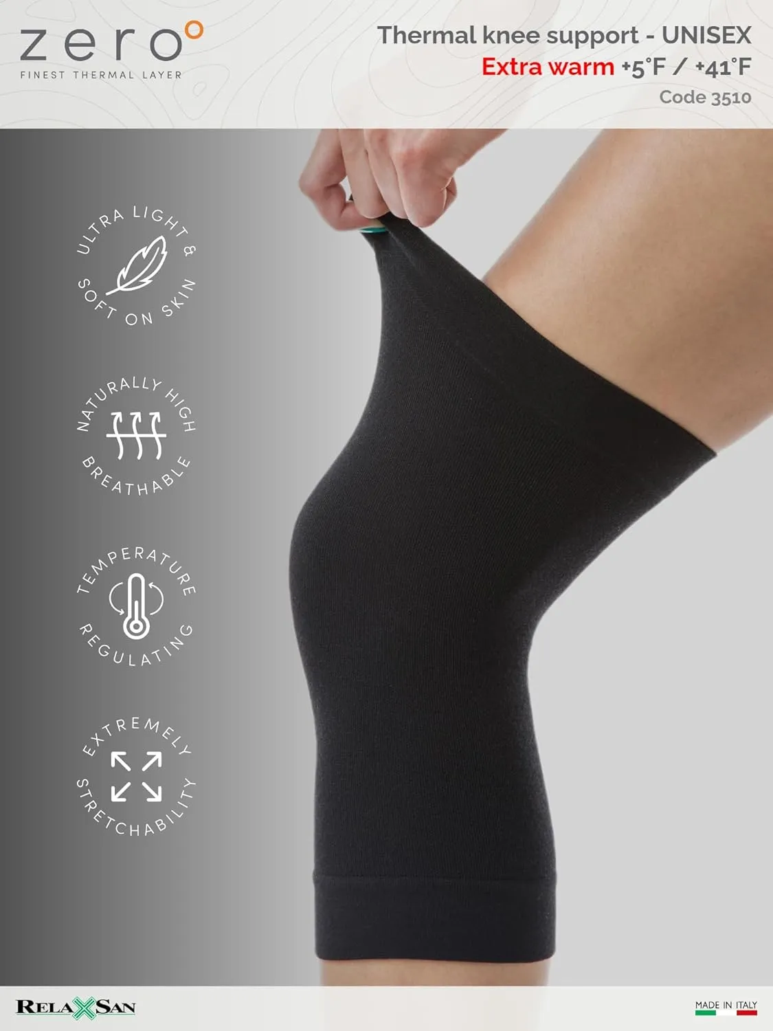 Relaxsan Zero 3510 - Warm and soft unisex Merino wool thermal tubular knee support