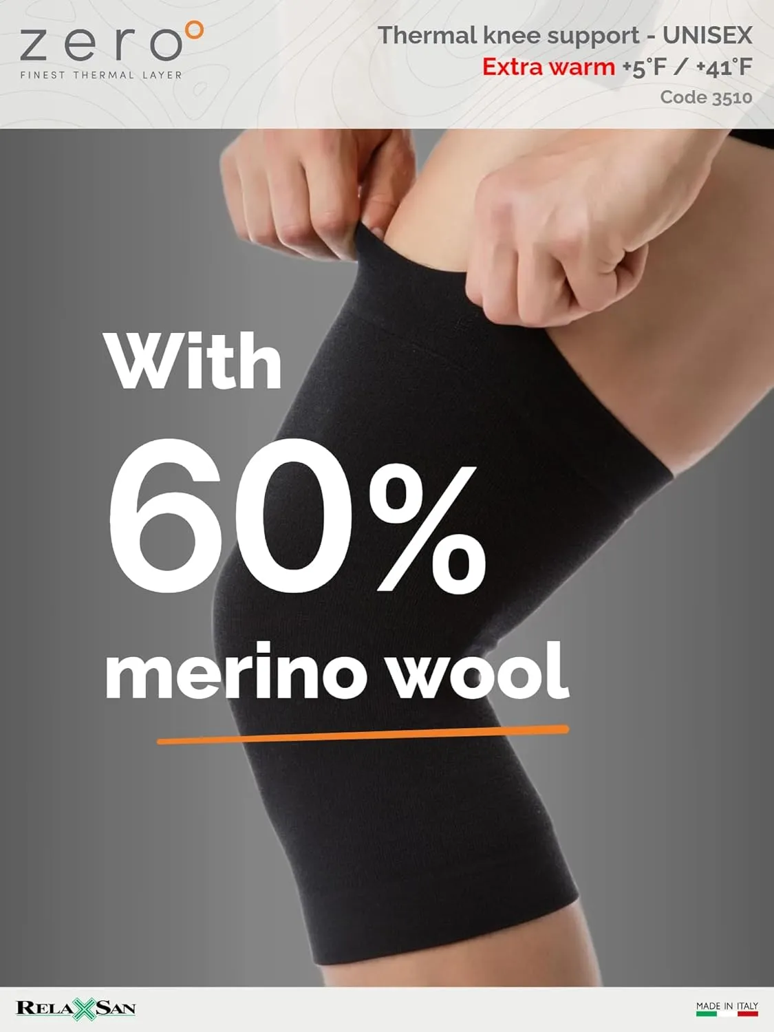 Relaxsan Zero 3510 - Warm and soft unisex Merino wool thermal tubular knee support