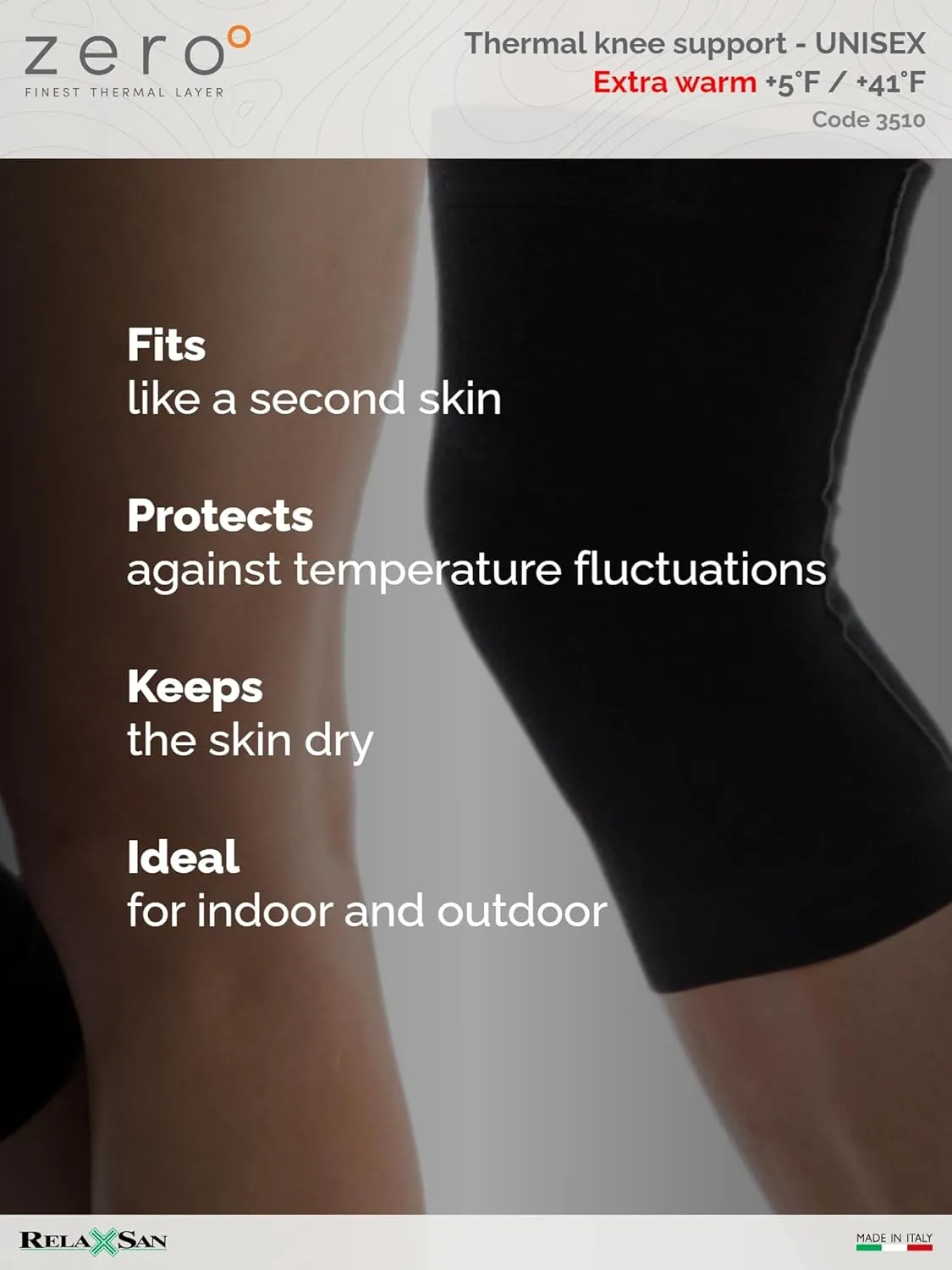 Relaxsan Zero 3510 - Warm and soft unisex Merino wool thermal tubular knee support