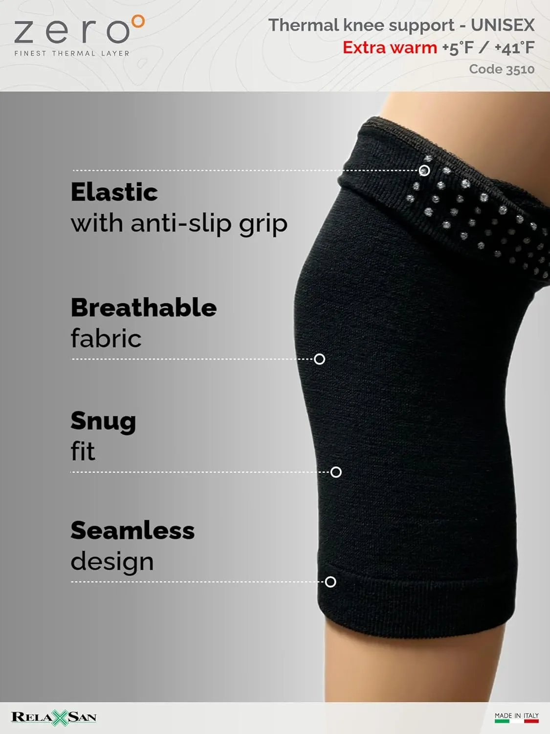Relaxsan Zero 3510 - Warm and soft unisex Merino wool thermal tubular knee support