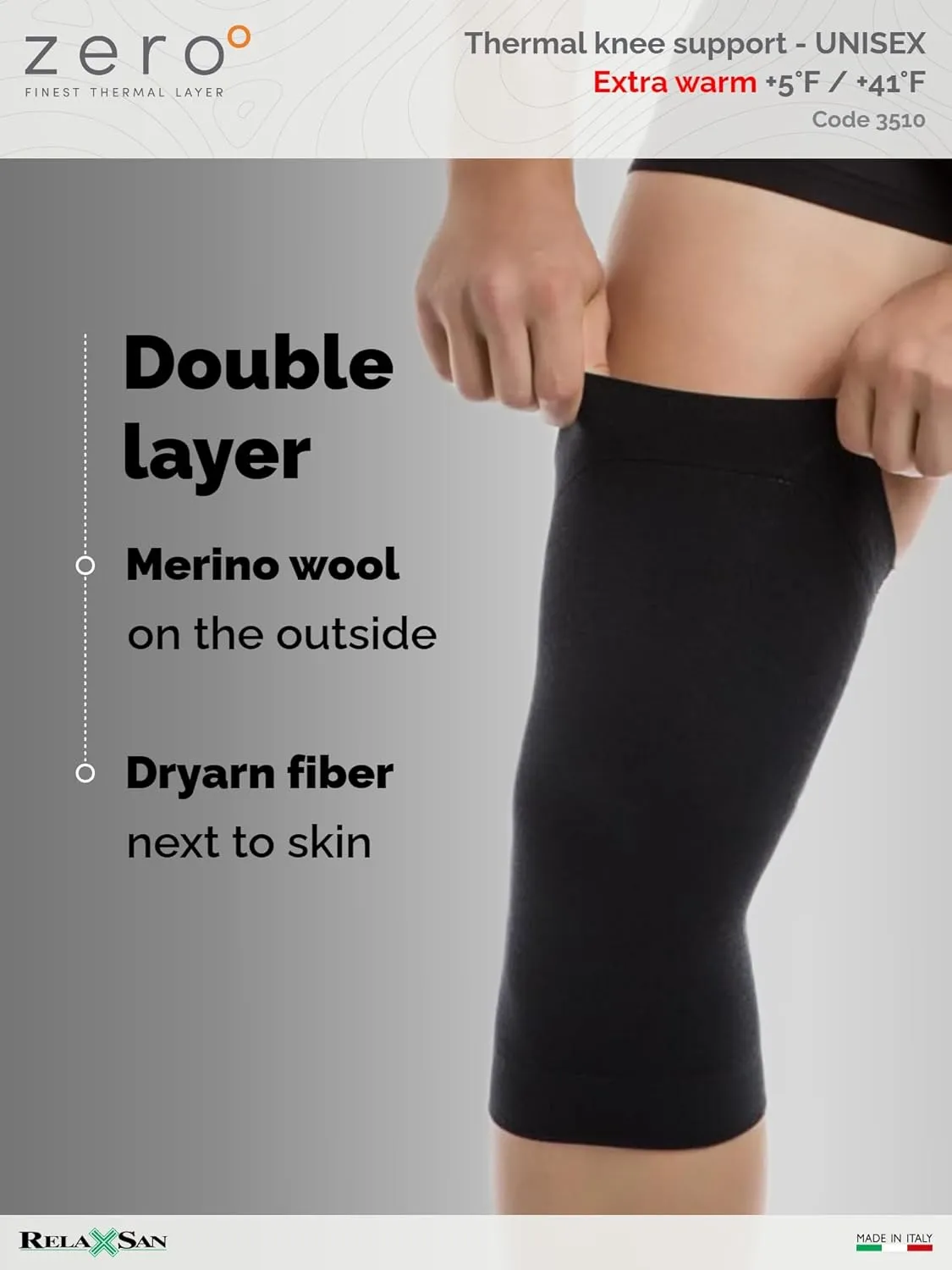 Relaxsan Zero 3510 - Warm and soft unisex Merino wool thermal tubular knee support