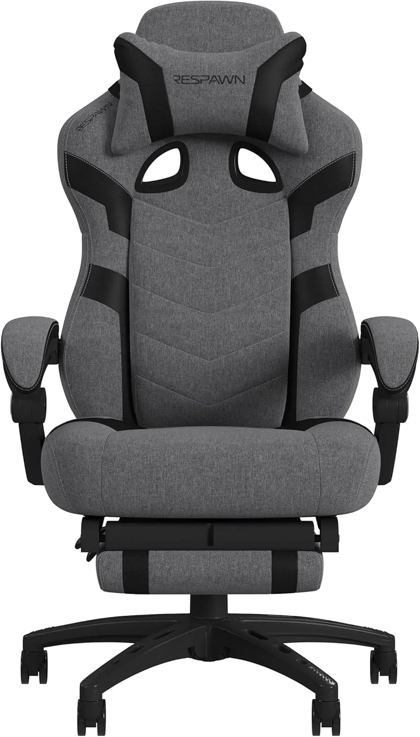 RESPAWN 110 Pro Gaming Chair - Gaming Chair with Footrest, Reclining Gaming Chair, Video Gaming Computer Desk Chair, Adjustable Desk Chair, Gaming Chairs for Adults with Headrest Pillow - Grey Fabric