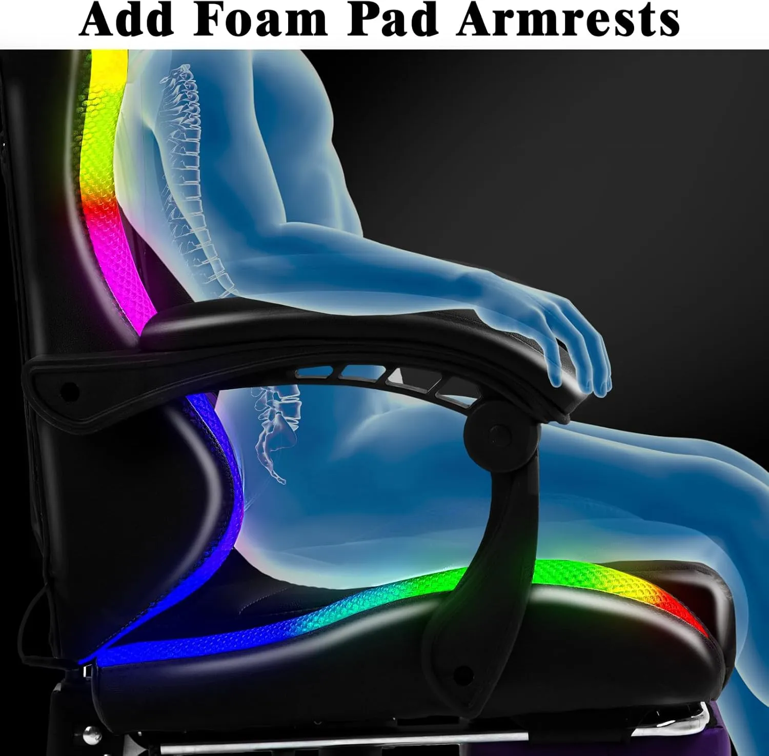 RGB LED Lights Gaming Chair with Footrest for Adults and Kids, Lumbar Support Massager Video Game Chair, High Back Reclining Gamer Chair with Headrest, Swivel Office Computer Desk Chair(Purple)
