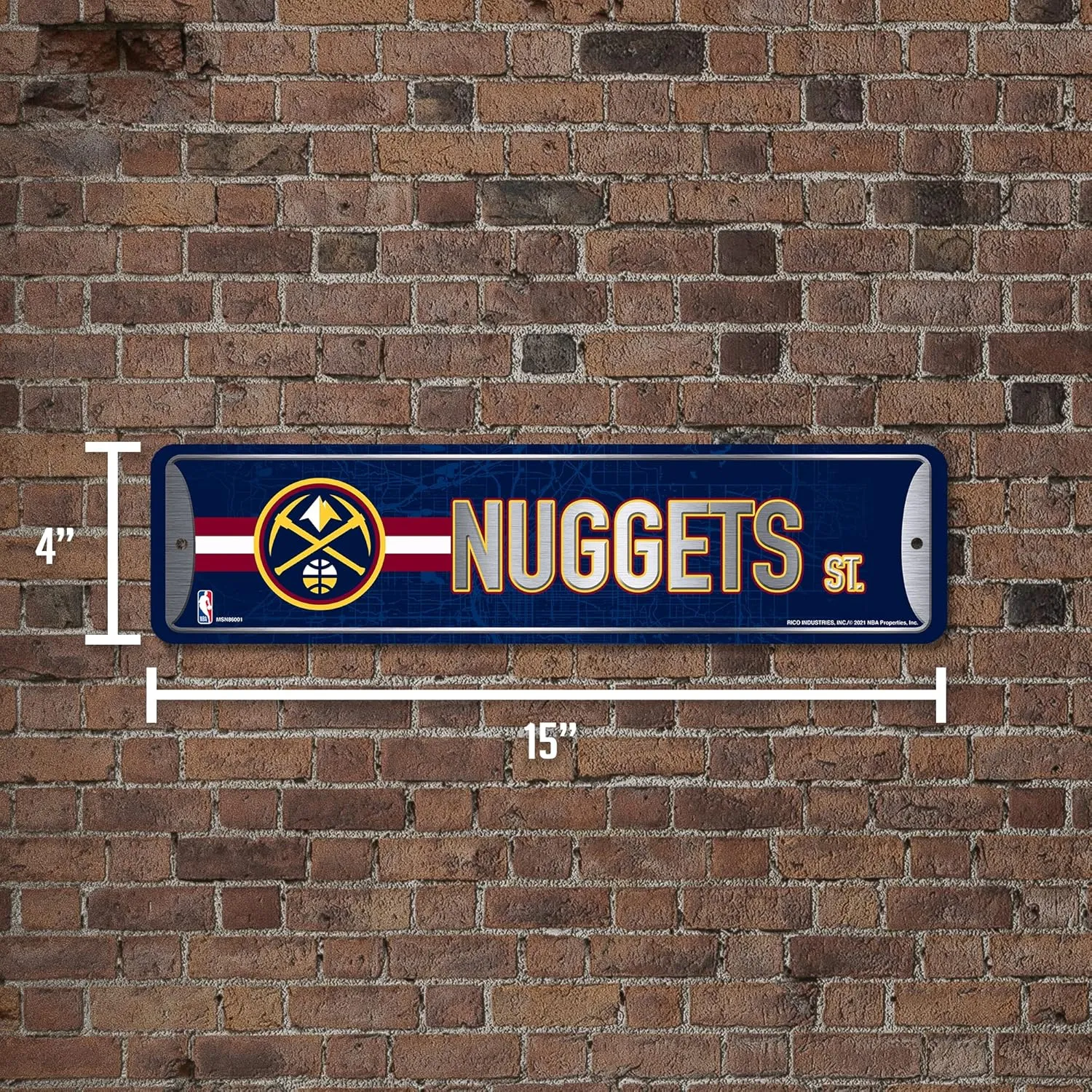 Rico Industries NBA Metal Street Sign Metal Street Sign 4" x 15" Home Décor - Bedroom - Office - Man Cave