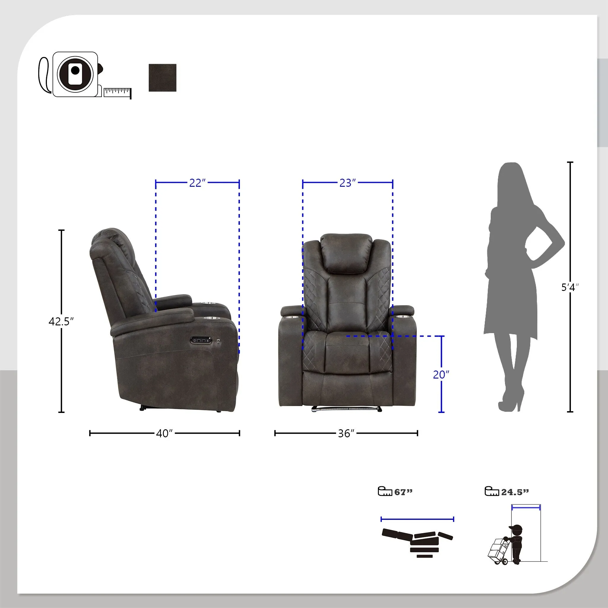 Rockford Faux Leather Power Reclining Chair