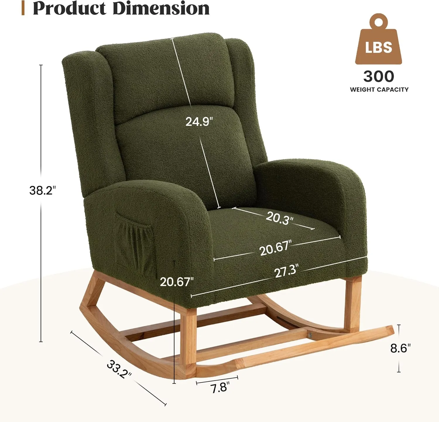 Rocking Chair Nursery, Nursery Rocking Chairs with Foot Rest, Comfy Glider Rocker Nursing Chair with High Back for Nursery, Living Room, Bedroom, Teddy Green
