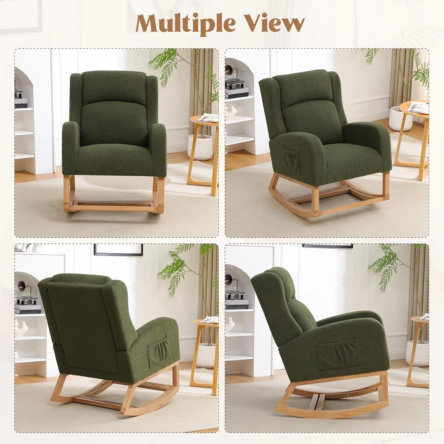 Rocking Chair Nursery, Nursery Rocking Chairs with Foot Rest, Comfy Glider Rocker Nursing Chair with High Back for Nursery, Living Room, Bedroom, Teddy Green