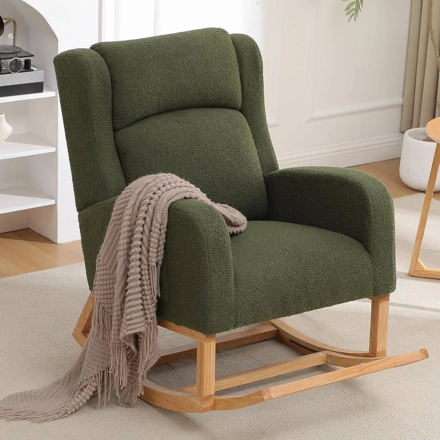 Rocking Chair Nursery, Nursery Rocking Chairs with Foot Rest, Comfy Glider Rocker Nursing Chair with High Back for Nursery, Living Room, Bedroom, Teddy Green