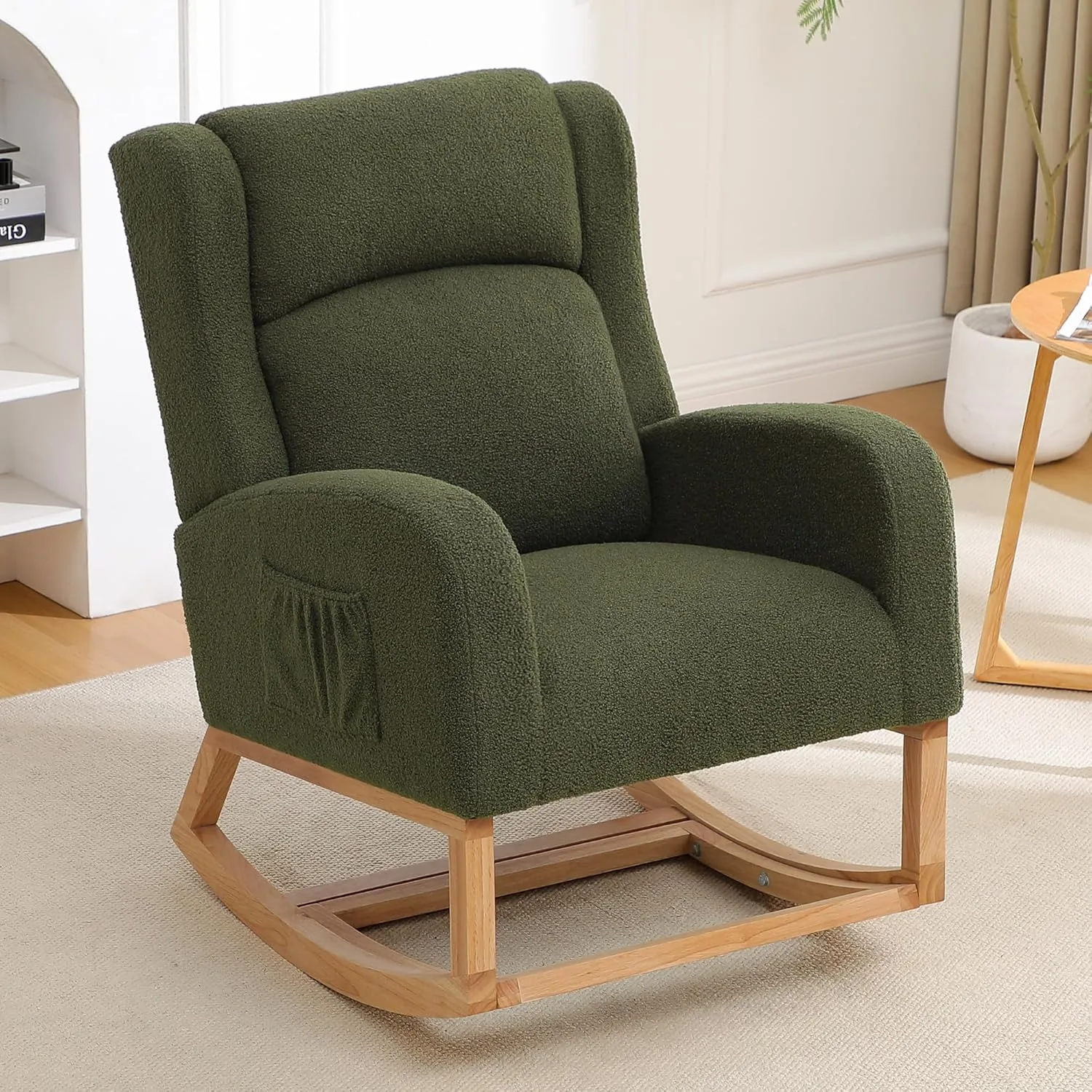 Rocking Chair Nursery, Nursery Rocking Chairs with Foot Rest, Comfy Glider Rocker Nursing Chair with High Back for Nursery, Living Room, Bedroom, Teddy Green