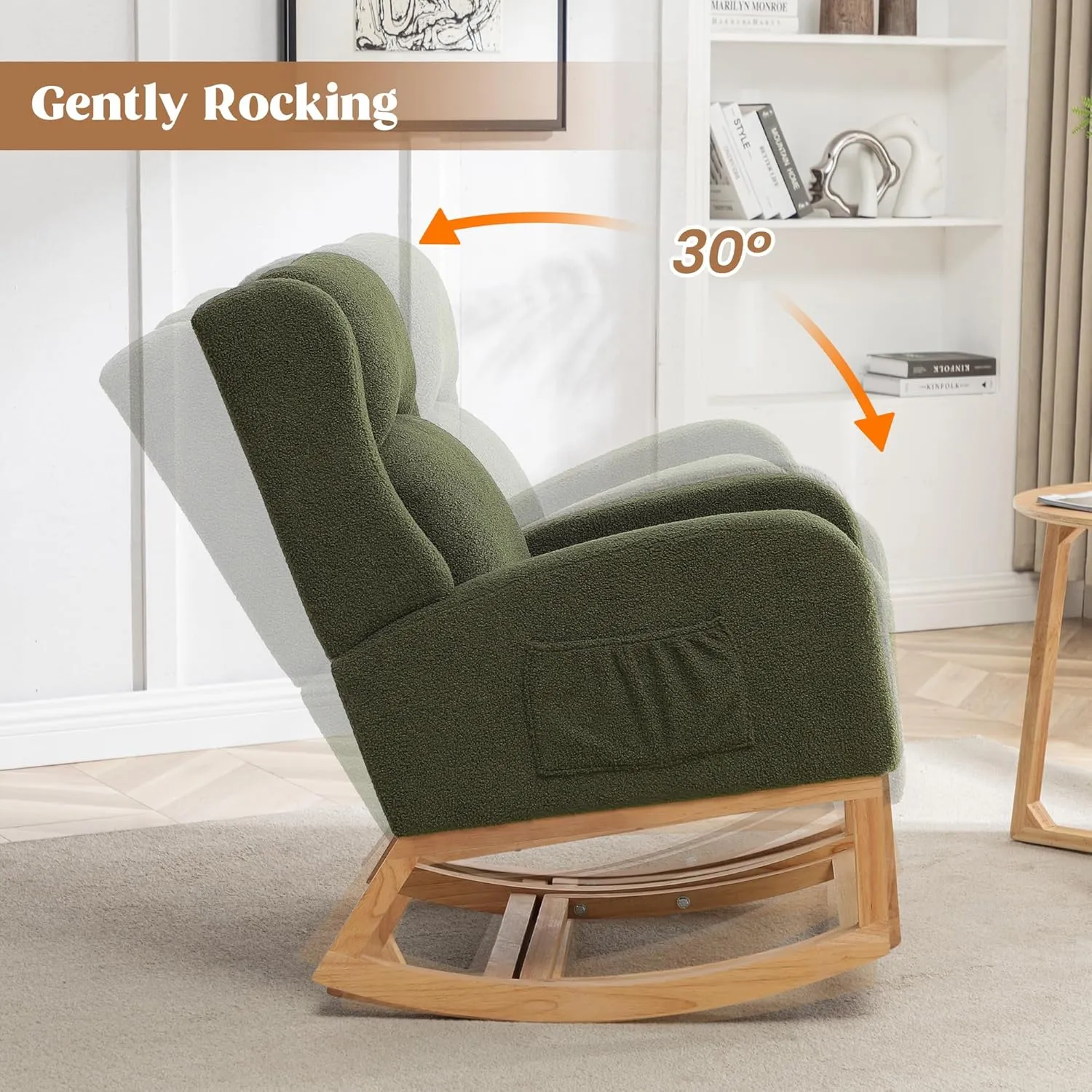 Rocking Chair Nursery, Nursery Rocking Chairs with Foot Rest, Comfy Glider Rocker Nursing Chair with High Back for Nursery, Living Room, Bedroom, Teddy Green