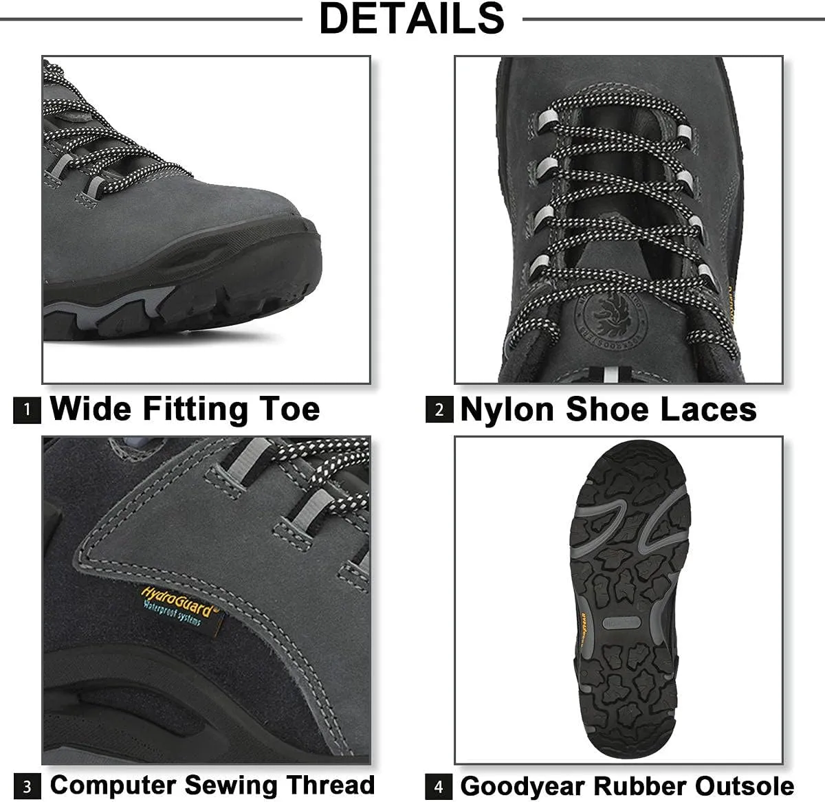 ROCKROOSTER Farland Waterproof Hiking Shoes for Men, 4" Non-Slip Outdoor Trekking Shoes, Anti-Fatigue, Comfortable (KS252 KS253)