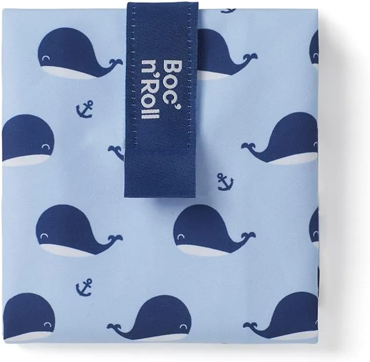 ROLL'EAT ® Boc'n'Roll Animals | Reusable Sandwich Bag | Sandwich Container | Eco Friendly Food Bag | Reusable and Washable Sandwich Wrap | Whale Design