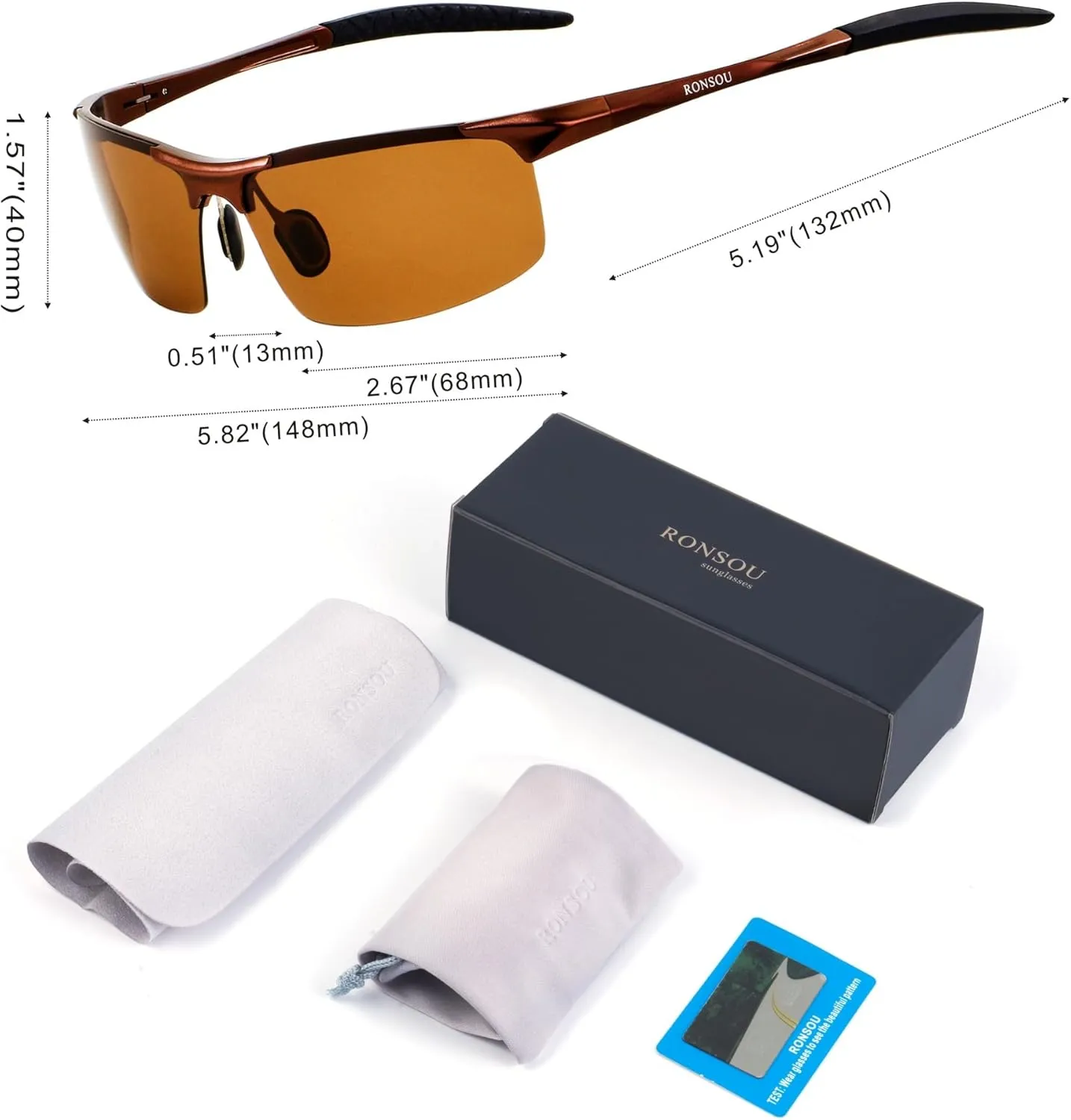 RONSOU Mens Sunglasses Polarized Sport UV Protection Ultralight Al Mg Sunglasses for Men Fishing Driving Golf