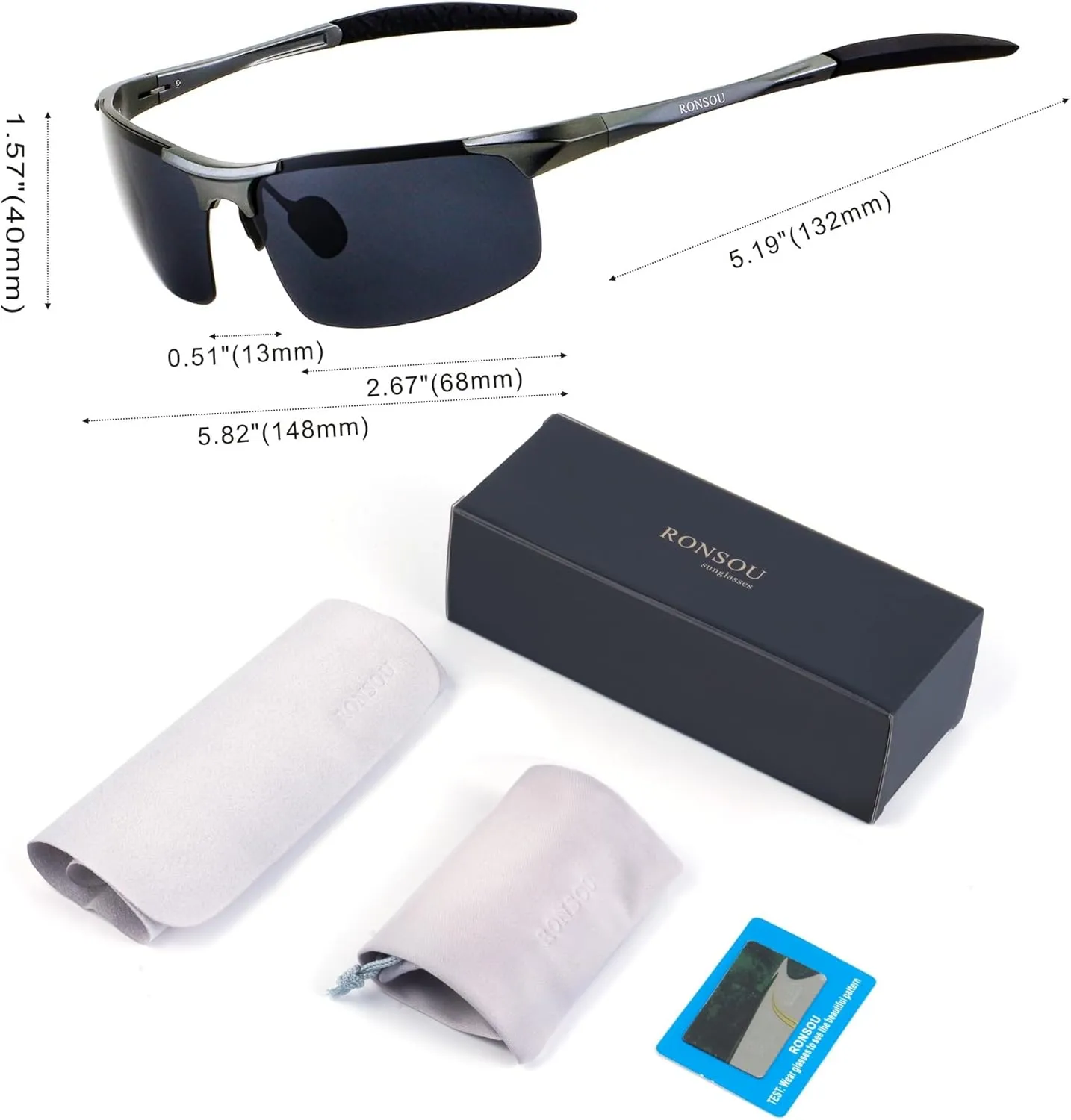 RONSOU Mens Sunglasses Polarized Sport UV Protection Ultralight Al Mg Sunglasses for Men Fishing Driving Golf
