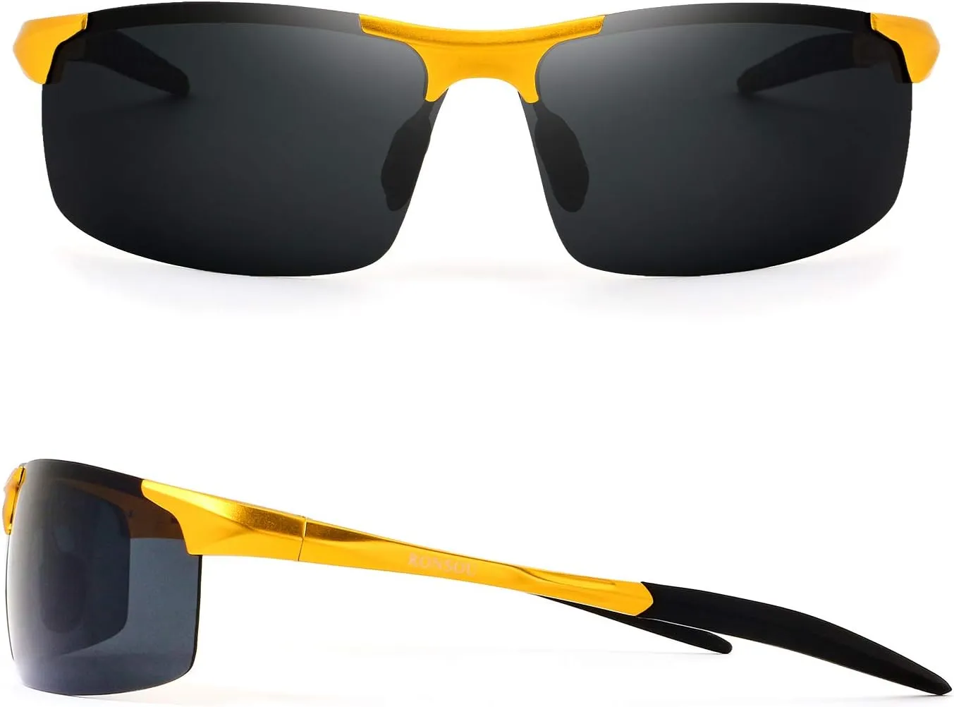 RONSOU Mens Sunglasses Polarized Sport UV Protection Ultralight Al Mg Sunglasses for Men Fishing Driving Golf