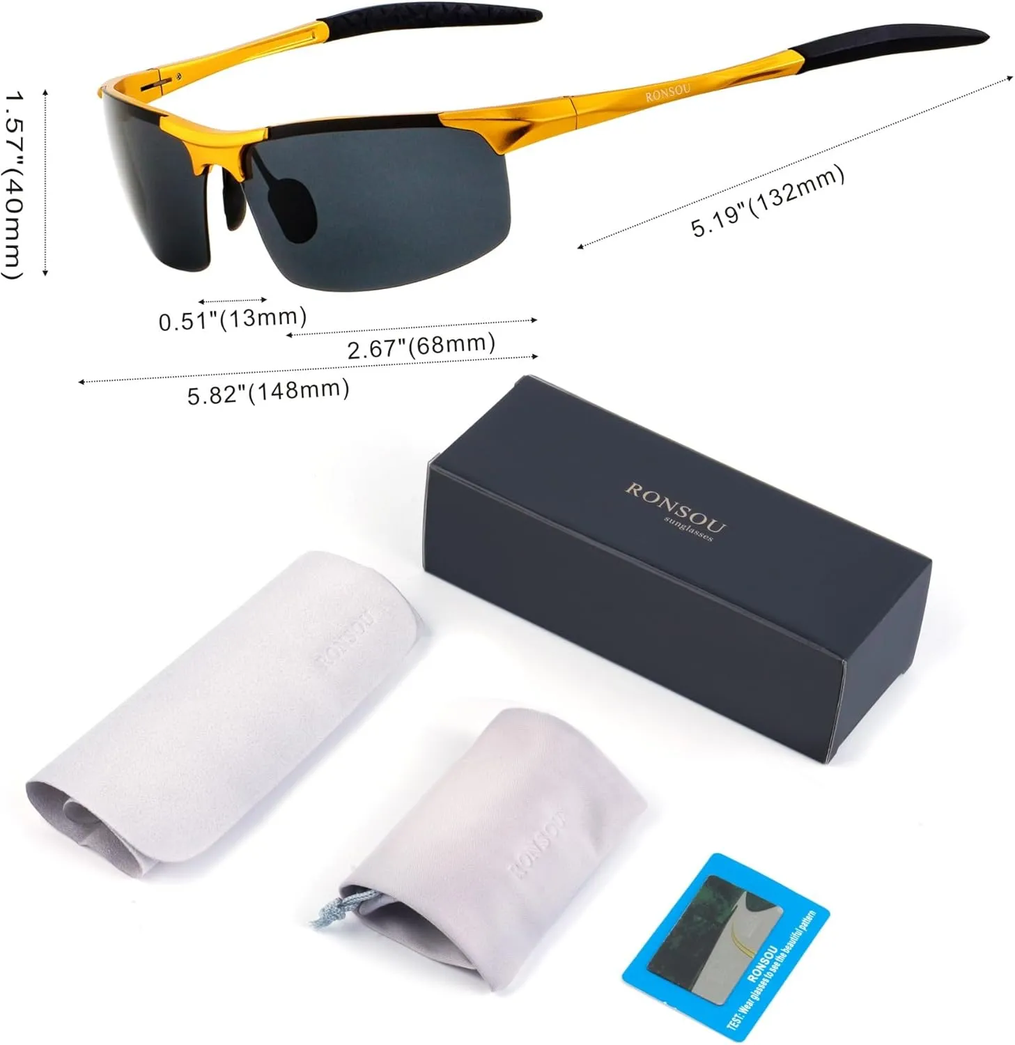 RONSOU Mens Sunglasses Polarized Sport UV Protection Ultralight Al Mg Sunglasses for Men Fishing Driving Golf
